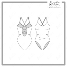 Load image into Gallery viewer, Women&#39;s Swimsuit Sketch, Fashion Flat Sketches, Swimwear Technical Drawings, One-piece swimsuit fashion flat sketch, CAD design for Adobe Illustrator
